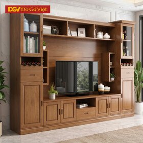 Tủ Trưng Bày Gỗ Veneer Sồi Kết Hợp Kệ Tivi Phòng Khách