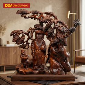 Tượng Ông Thọ Đứng Dưới Gốc Cây Tùng Gỗ Hương Việt Giá Rẻ