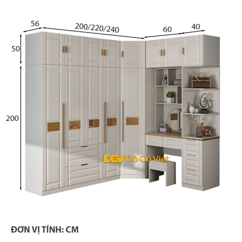 Tủ Áo 6 Cánh Kèm Bàn Phấn Đa Công Năng