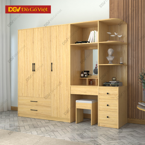 Tủ Áo Gỗ Cánh Lớn Có Kệ Trang Trí Kèm Bàn Phấn