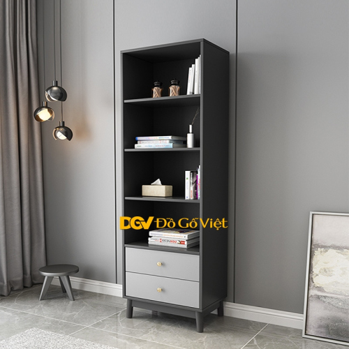 Tủ Sách 4 Tầng 2 Ngăn Kéo Nhỏ Gỗ MDF Tiện Lợi Màu Xám Bền Đẹp