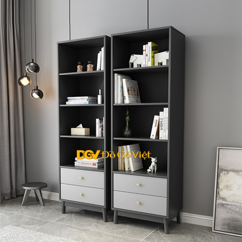 Tủ Sách 4 Tầng 2 Ngăn Kéo Nhỏ Gỗ MDF Tiện Lợi Màu Xám Bền Đẹp