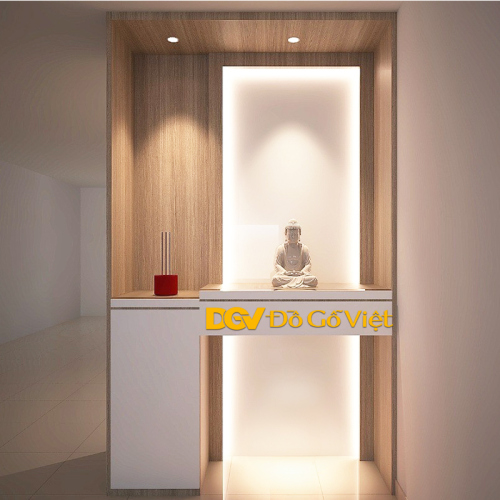 Tủ Thờ Phật Cao Cấp Khung Cánh Gỗ Có Đèn LED Hậu Tủ