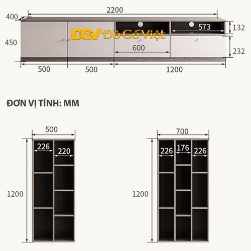 Tủ Tivi Kết Hợp Tủ Sách Gỗ MDF Màu Xám Hiện Đại Đẹp Rẻ